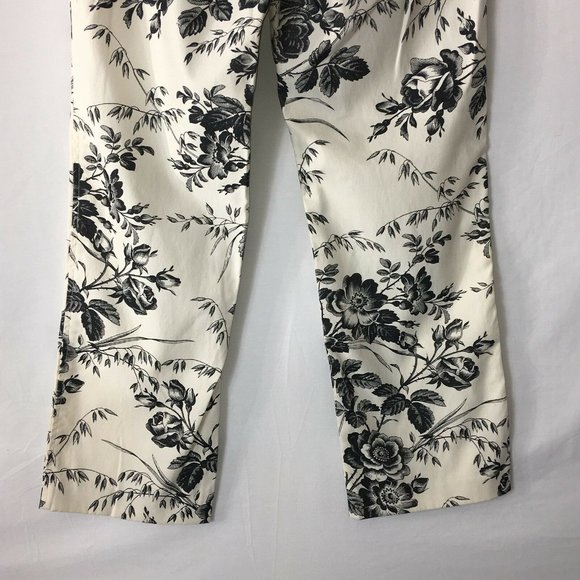 Express Womens Stretch Pants Sz 1 / 2 Off White Black Floral Print Inseam 25" - Picture 9 of 12